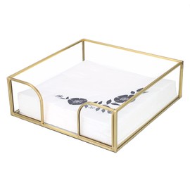 Sumnacon Square Glass Napkin Holder - Stylish Gold Luncheon Napkin Holder for Dining Table Countertop Kitchen, Decorative Napkin Holder Basket for Picnic Wedding Party Restaurant Office Hotel