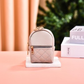 Mini Backpack Cute Cosmetic Bag for Women, Creative Cute Pendant Keychain Key-chains Keyrings PU Leather Makeup Bag Key Pocket Lipstick Bag Card Holder Data Cable Organizer Zipper Pouch (Light grey)