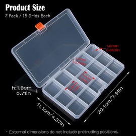 Size 8.9 x 4.3 x 0.7 inches (20.1 x 11.1 x 1.8 cm), Jewelry Storage Box (Set of 2), Clear Plastic Storage Box (15 Mass), Beads Storage Box for Small Items and Other Crafts Items