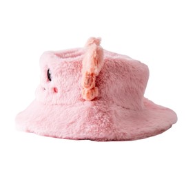 Elallin Bucket Hat Cute Axolotl Fluffy Animal Embroidered Warm Fisherman Sun Hat Cap for Party Costume Women Men Gifts (Pink, Medium)