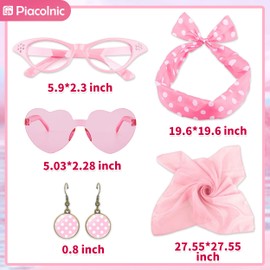 50s Accessories, 1950s Pink Clothing Accessory Set, 50s Clothing Accessories, 1950s Costume Set, Rockabilly Accessories, 50s Costume Accessory Set with Chiffon for Retro Party Adult, pink