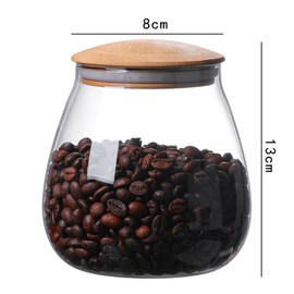 WAIT FLY Mushroom Shape Borosilicate Glass Coffee Bean Storage Container with Airtight Bamboo Lid, Tea Canister, Food Storage Jar for Tea, Coffee, Spices, Sugar, Candy, Cookies, Cereals-Smooth-26 OZ