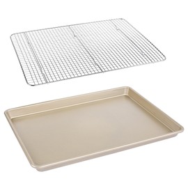 Kitcom Large Cookie Sheet 17.7x12.8in with Rack, Nonstick Baking Pan/Tray with Stainless Steel Cooling Baking Rack Sets, Pack of 2