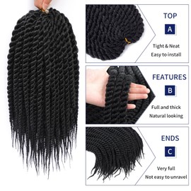 Havana Twist Crochet Hair 6 Packs 14 inch Crochet Braids Senegalese Twist crochet Hair Jumbo Havana Twist Crochet Braids(1B)