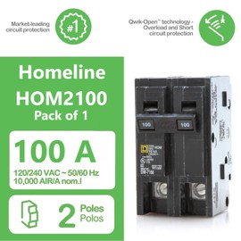 FalconSupply Genuine Square D HOM2100 Circuit Breaker Kit Bundle (1 Pack), 100 Amp (100A) Double Pole, 120/240V, 10kAIC, UL Listed, Plug-On for Homeline Load Centers & Panel Box, New Replacement