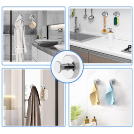 Suction Cup Hooks for Door Wreaths Hangers for Front Door Bathroom Hooks for Towels, No Drill Towel Hanger for Bathroom, Wall, Glass, Mirror, Tile, Christmas Decorations Outdoor 4 Pack (Silvery)