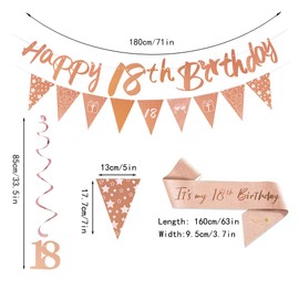 18th Birthday Decorations For Women Girls,Including Happy 18th Birthday Banner bunting,Triangle Banner Flag,Sash,Hanging Swirls Streamers,18th Birthday Gift For Women