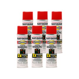 Rust-Oleum 266591-6PK Professional 2X Distance Inverted Marking Spray Paint, 15 oz, Safety Red, 6 Pack