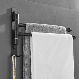 AIREMOEN Black Rotating Towel Rack, Stainless Steel Adjustable, 12 * 1.5 * 8.5in, Suitable for Bathroom, Bedroom, Balcony, Removable Towel Bar