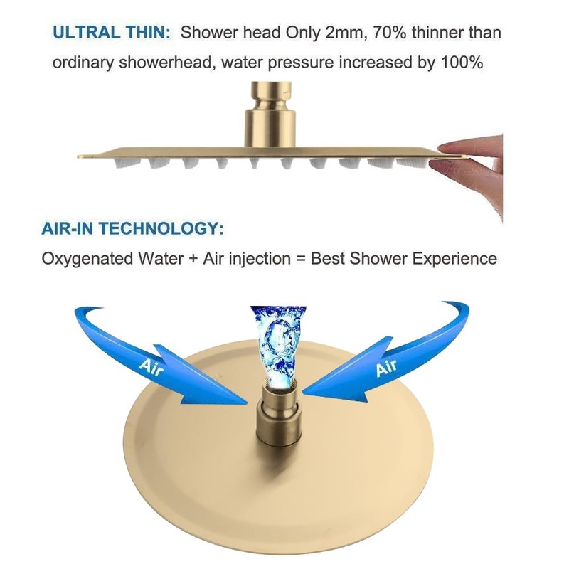 POP SANITARYWARE Shower Faucet Set Brushed Gold Bathroom Rainfall Shower