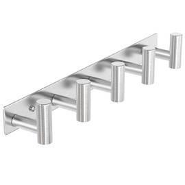 PMMASTO Coat Rack Wall Mount with 5 Coat Hooks, T Shaped Wall Hooks for Hanging Hat Towel Robes, Heavy Duty Stainless Steel Coat Hanger in Bathroom Kitchen Entryway (Silver, 1 Pack)