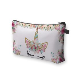 Unicorns Pink Cute Print Makeup Bag Trapezoid Travel Cosmetic Organiser Stylish Storage for Beauty & Gifts for Women Girls (White)