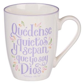 Christian Art Gifts Taza de Café de Cerámica Con Borde Lila - 12 oz. Taza de Café y Té Inspiradora Segura Para Microondas y Lavavajillas Con Versículo Bíblico: Quédense Quietos y Sepan – Salmo 46:10