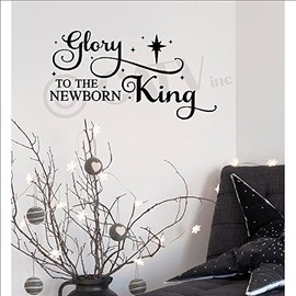 Glory to The Newborn King Holiday Vinyl Lettering Wall Decal Sticker (12"H x 22"L, Black)