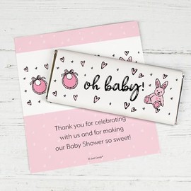 25 Count Baby Shower Party Oh Baby in Pink Chocolate Bar Wrappers Only
