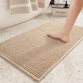 Color&Geometry Chenille Rubber Backed Beige Bathroom Rugs- Non Slip, Absorbent, Quick Dry, Washable- 16"x24" Small Bath Mat Thin Bathroom Rugs Fit for Small Bathroom