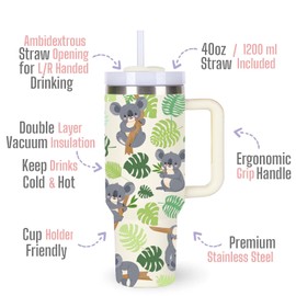 momocici 40oz Koala Tumbler with Handle Gifts for Women.Koala Lover Cups Tumbler Gifts for Women.40 oz Birthday Christmas Koala Cup Tumblers for koala lover.