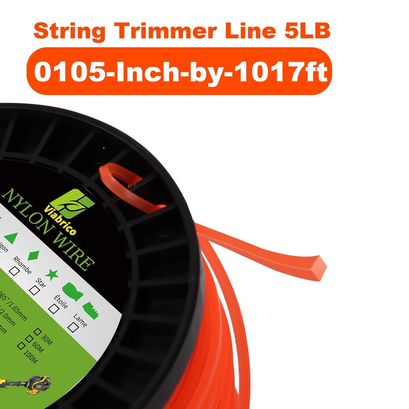 VIABRICO 105 Trimmer Line Square Weed Wacker String .105-Inch-by-1070-ft, Weed