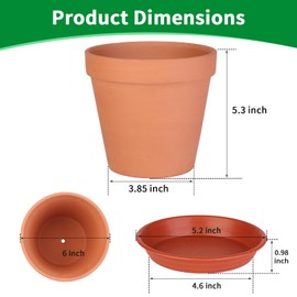 Tuqaumu 6 Pack 6 Inch Terracotta & Clay Pots with Saucer for Plants, Large Terra Cotta Plant Pot with Drainage Hole, Flowerpot for Indoor Outdoor Plants, Crafts, Wedding Favor