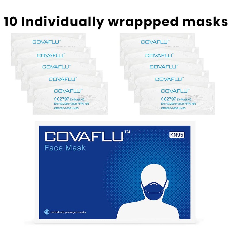 Covaflu KN95 Face Mask, Pack of 10 Masks, Cup Shaped