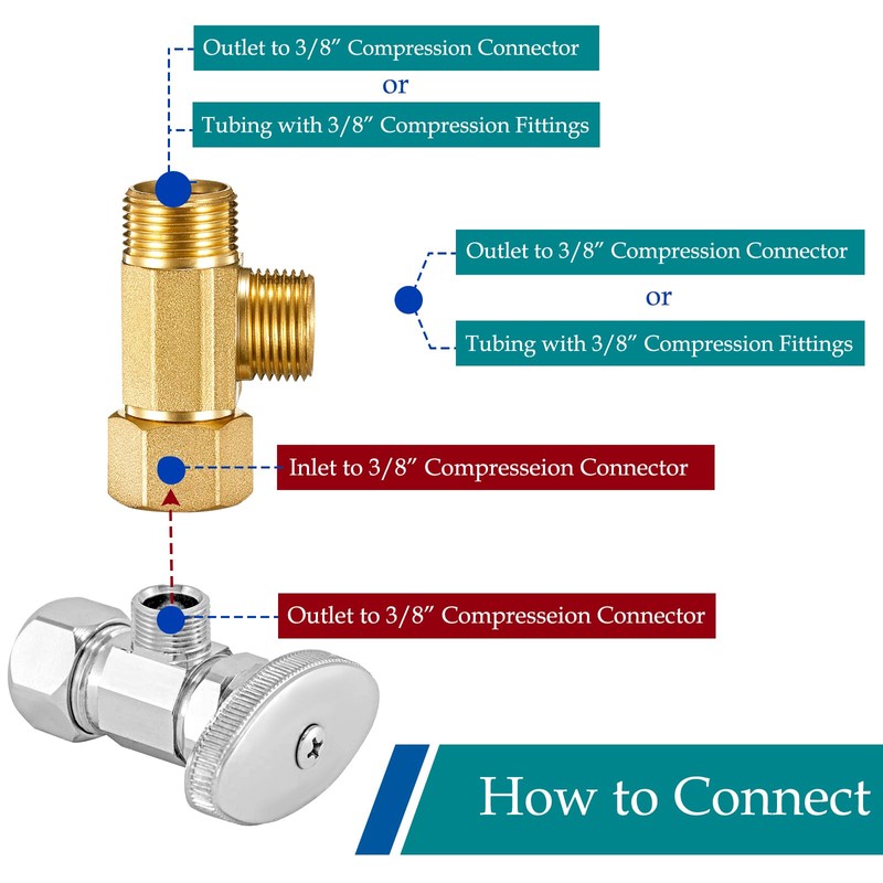 Water Line Adapter Splitter Tee Valve - Brass Dishwasher Toilet