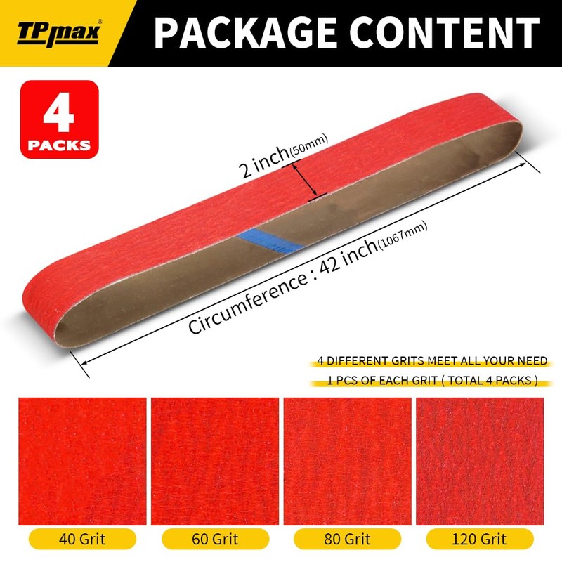 2x42 Inch Ceramic Sanding Belts (40/60/80/120 Grits) – High-Performance Sander