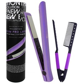 Evalectric Pro Titanium Flat Iron - Styling Iron with 1.25 Inch Plates - Negative Ion Technology for Healthy Hair - Dual Voltage Hair Straightener - Lavender Purple
