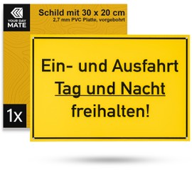 Sign "Einund Ausfahrt freihalten!", 1 piece, 30 x 20 cm, 2.7 mm thick PVC sign with drilled holes, entrance parking prohibition for indoor and outdoor use, exit signs private property