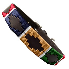 Carlos Diaz Genuine Leather Waxed Embroidered Polo Dog Collar XXS