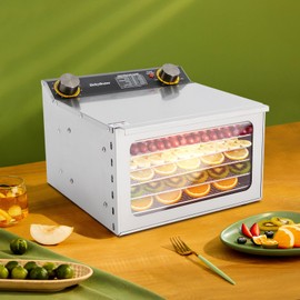 Food Dehydrator, Commercial Food Drying Machine Stainless Steel Electric Fruit Dryer w/Adjustable Timer & Temperature Control Kitchens Foodstuff Dryer for Vegetables, Meat, Flowers (6 Trays 400W)