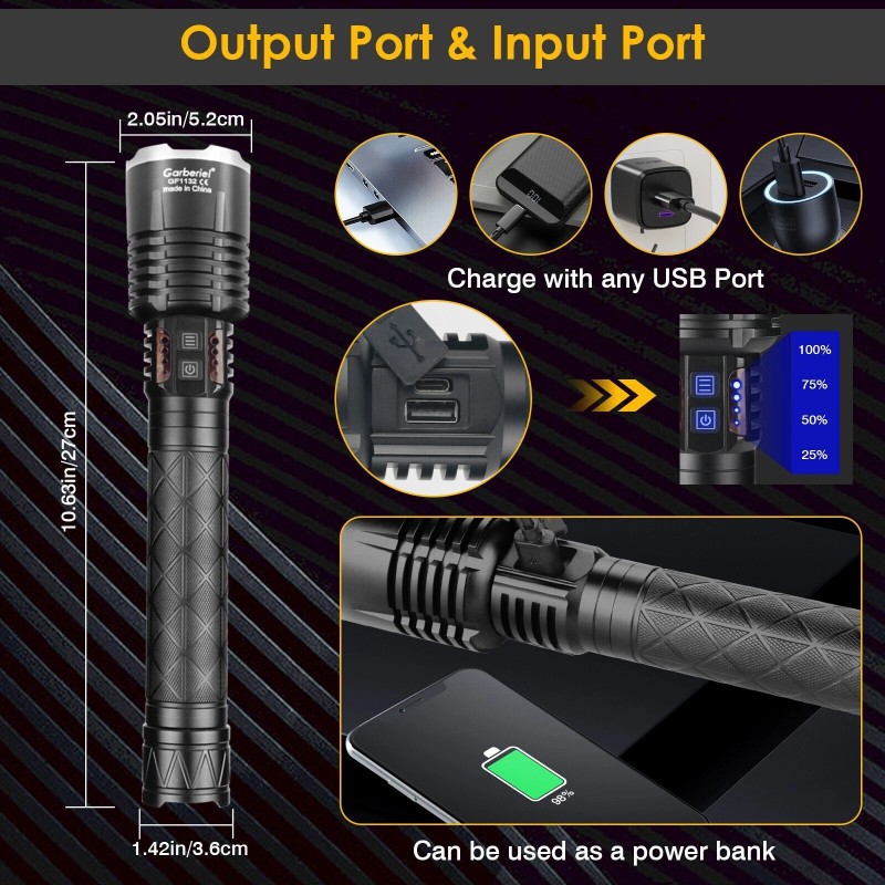 Garberiel 9900000Lumen Super Bright XHP120 LED Flashlight Rechargeable High Powerful