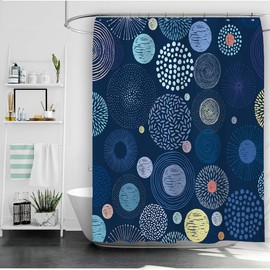 UNIFEEL Modern Design Circles and Fireworks Fabric Shower Curtains, Dark Blue Bathroom Decor Curtain Machine Washable 71 * 71 inch