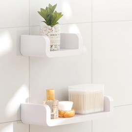 NAROSEBE 2 Stück Wandregal Ohne Bohren Weiß Schweberegal 16.8/32cm Regal Ohne Bohren Weiß Kunststoff Schwebendes Badezimmer Regal Regalbrett Bad Küchenregal Wand Weiß für Wohnzimmer Badezimmer Küche