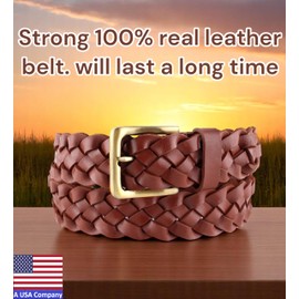 F&L CLASSIC Leather Braided Belts for Men - Mens Casual Woven Leather Belt for Dress Pants,tan,bra220,Size 38