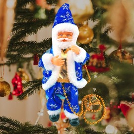 MagiDeal Santa Claus Climbing Beads Musical Toy, Electric Climbing Santa Claus Doll Toy with Music Christmas Tree Ornament, Blue