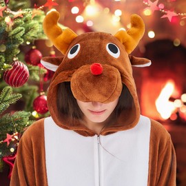 NEWCOSPLAY Unisex Adult Coffee Reindeer Onesie Pajamas Animal One Piece Costume Cosplay Sleepwear (Coffee Reindeer, X-Large)