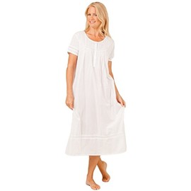 LA CERA Women's Short Sleeve Pearl Innocence Night Gown S White
