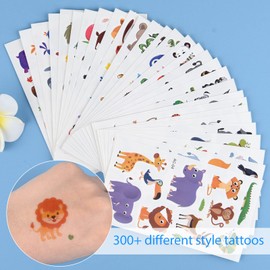 FEPITO 30 Sheets Cartoon Animal Temporary Tattoos for Boys and Girls, 300+ Animal Designs, for Party Supplies and Birthday Gift