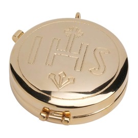MaMeMi IHS Host Container / Host Box Made of Brass, High-Quality Gold-Plated [Diameter 5.5 cm] Real Handmade with Cross and Symbol of the Trinity