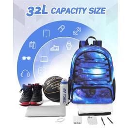 Soccer Ball Bag Backpack for Men with Ball & Shoes Compartment 32L Capacity Lightweight Breathable Boys Girls Basketball Bag Backpack Fit Volleyball Football Sports Travel School Gym Starry Blue