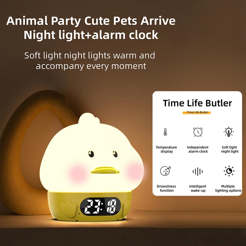 RUISHINE Alarm Clock Lights for Kids-Duck Night Lights,Temperature Display,RGB Color