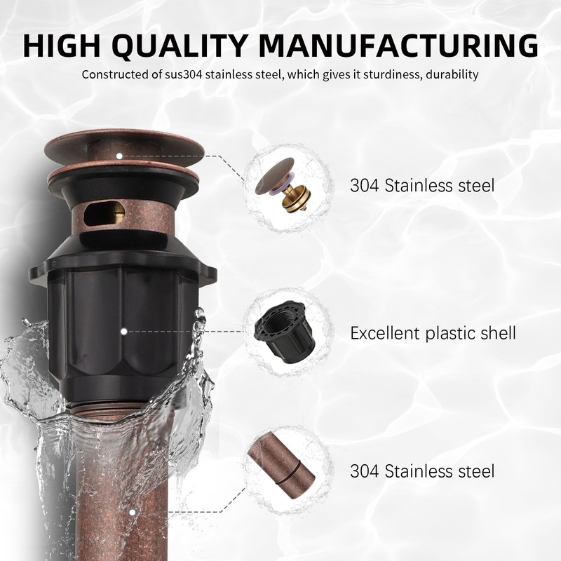 Bathfinesse Copper Bathroom Sink Drain, Pop Up Drain for Bathroom