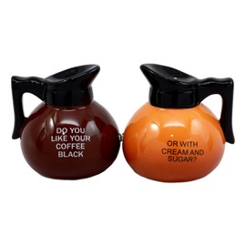 Ebros Bed And Breakfast Black Or Cream Coffee Pots Salt & Pepper Shakers Ceramic Magnetic Figurine Set 3.25"H Rise And Shine Coffee Lovers Decor Home Kitchen Accessory