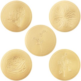 250pcs Gold Envelope Seal Stickers, Flowers | Elegant Embossing Gold Foil Wedding Stickers for Invitations, Save The Date, Certificates, Decorative Mailing Labels