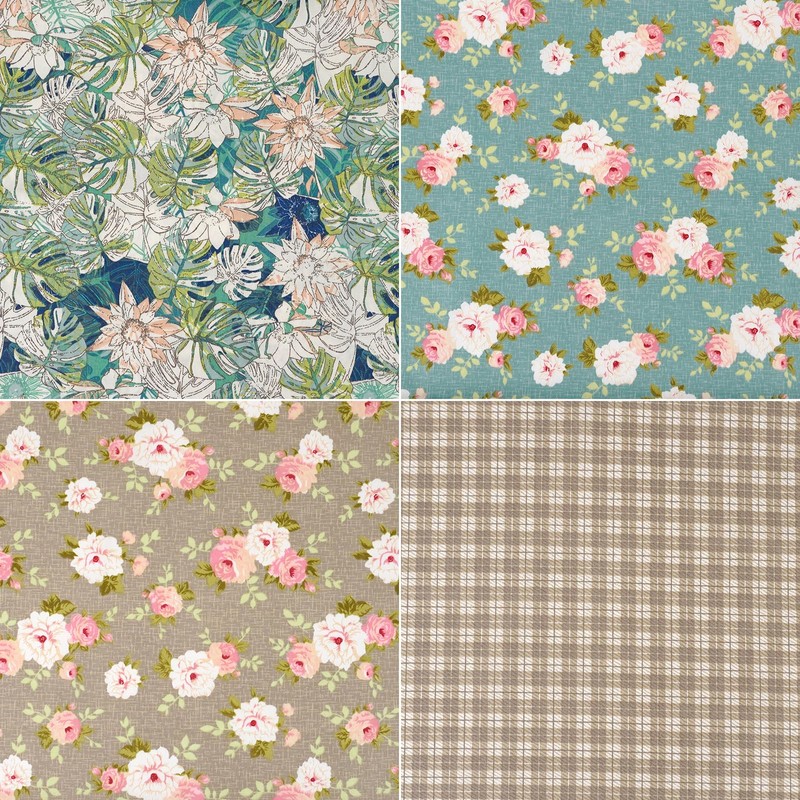 Qililandiy 8 Pieces Rose Cotton Fabric Floral Grid Lotus Fat