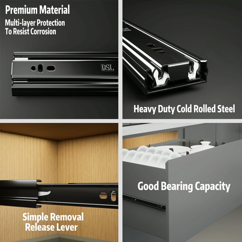 DSL Soft Close Drawer Runners, 1 Pair Full Extension Ball