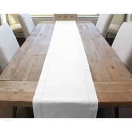 CleverDelights White Hemstitch Table Runner - 16" x 72" - 55/45 Linen Cotton Blend