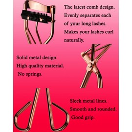 Rizadores de pestañas con peine y pinzas aplicadoras de pestañas con peine IMMER LIEBEN prensa durante 10 segundos para curvar naturalmente tus pestañas, oro rosa