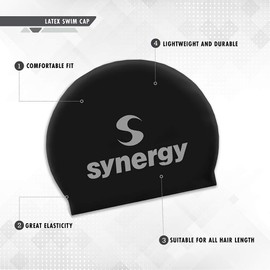 Synergy Latex Swim Caps 4-Pack (Black/Blue/White/Yellow 4-Pack)