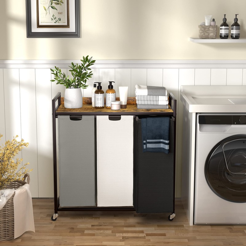 Herture Laundry Hampers with Shelf, Laundry Basket 3 Section, Laundry